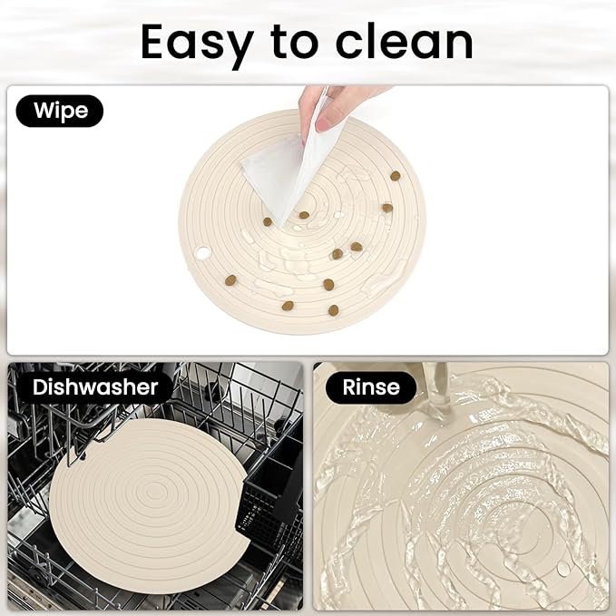 Ptlom Silicone Pet Food Mat for Dogs and Cats Placemat 2Pcs, Waterproof Non-Slip Feeding Bowl Mats Prevent Food and Water Overflow, Silicone Puppy Mat Suitable for Small Medium Pets, Beige, 9.5Inch