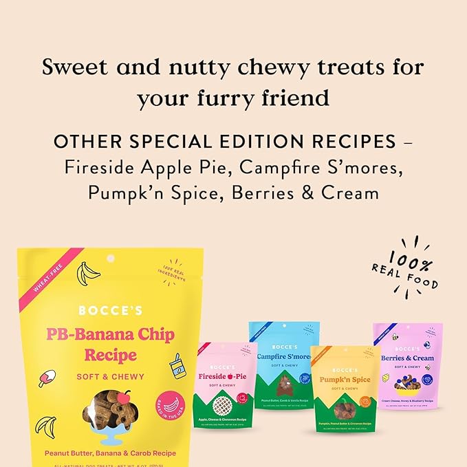 Bocce's Bakery PB Banana Chip + Berry Smoothie Dog Treat Bundle – Natural, Wheat-Free Soft & Chewy Cookies Made with Real Ingredients and Baked in The USA – 2 Pack Bundle