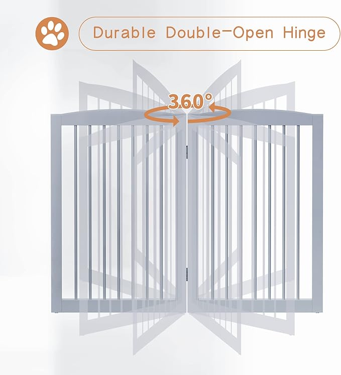 Freestanding Pet Gate for Dogs, Indoor Wooden Dog Gate for House, Foldable Dog Gate for Doorway, Stair, Gates for Dogs Indoor, 80 Inch Wide, 4 Panels 32", Grey