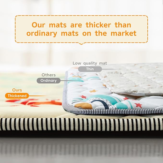 Baby Play Mat - Thicken 50x50 Inch Soft Foam Crawling Mat for Playpen & Floor, Non-Slip Waterproof Playmats for Infants & Toddlers, Portable Foldable & Machine Washable, Beach Animals