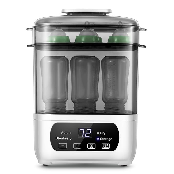 Baby Bottle Steamer and Dryer, Electric Steamer and Dryer for Baby Bottles, 4-in-1 Bottle Steamer and Dryer, Universal Fit for All Bottles, LED Touch Screen, Auto Shut-Off