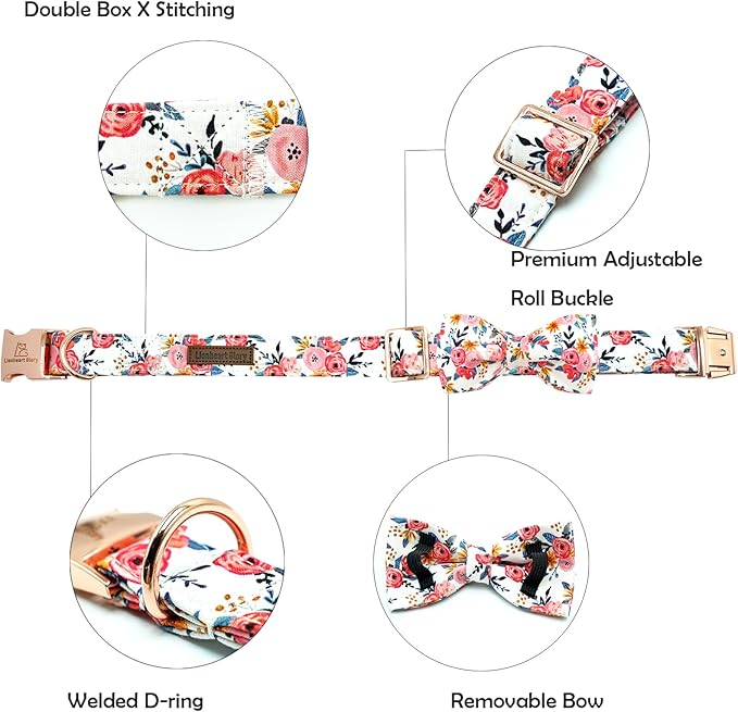 Lionheart glory Dog Collar Bow Collar Floral Dog Collar with Bow Tie Spring Summer Cute Collar Dog Boy or Girl Dog Collars Soft Durable Adjustable Dog Collars for Large Dogs