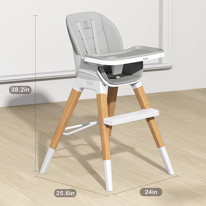 8 in 1 Highchair, Convertible Wooden Baby High Chair with Tray, Adjustable High Chair for Babies and Toddlers, Easy to Clean, Grow with Family|Booster|Learning Table|High Stool