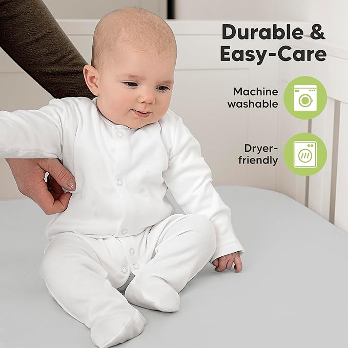 KeaBabies 2-Pack Organic Crib Sheets for Boys, Girls - 52x28 Fitted Crib Mattress Sheet Neutral, Breathable Jersey Cotton Cover for Baby Bed, Toddler Mattress, Soft & Cute Prints (French Gray)