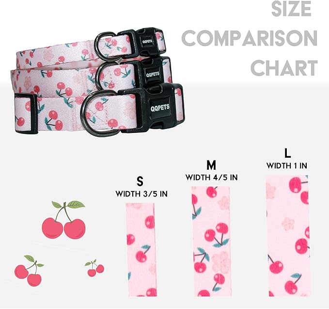 QQPETS Adjustable Soft Dog Collar: Print Flower Pink Multicolor Cute Patterns for XS Small Medium Large Pet Girl Boy Puppy Walking Running Training (S, Sakura Pink)