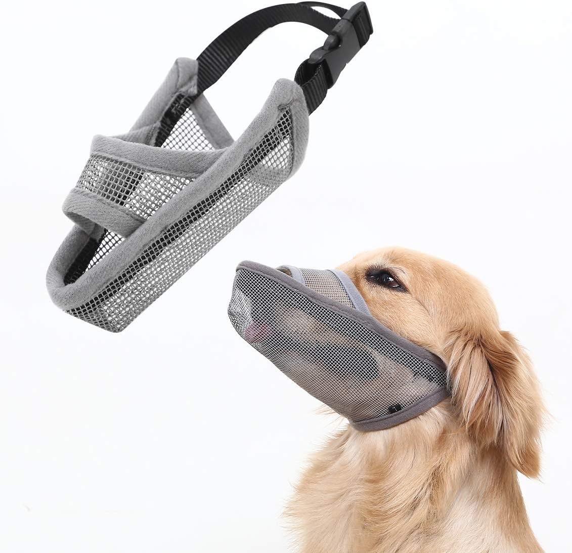 Crazy Felix Nylon Dog Muzzle for Small Medium Large Dogs Dachshund Beagle Poodle Labrador, Air Mesh Breathable and Drinkable Pet Mouth Guard for Anti-Biting Chewing Scavenging(M, Grey)