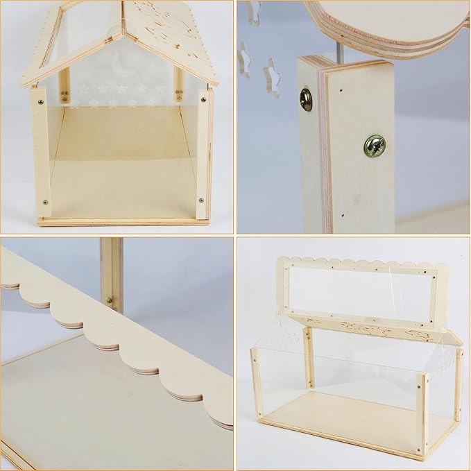 Hamster cage Wooden with Acrylic, Dwarf Hamster cage, Small Animal Habitat with Openable Top, Mouse cage for Guinea Pigs, Chinchillas, Gerbil, Syrian Hamster (24inch)