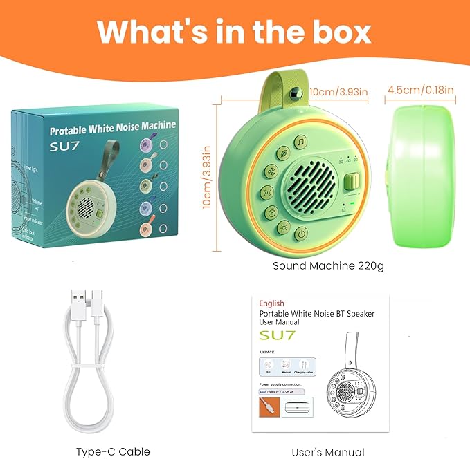 White Noise Machine Portable Sound Machine with 22 Soothing Sounds for Kids Adults, 4 Modes Night Light,3 Sleep Timer,Sound Therapy for Home Office Travel,Green