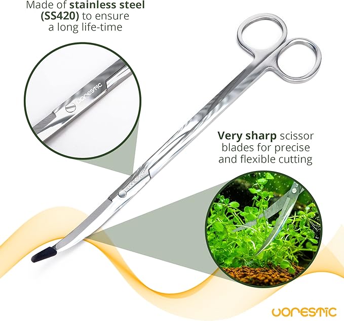 VORESTIC 6Pcs Aquascape Tools, Terrarium Tools, Aquarium Kit with Stainless Steel Aquarium Tweezers Extra Long, Aquarium Scissors, Algae Scraper, and Spatula - Aquascaping Tools Set for Maintenance