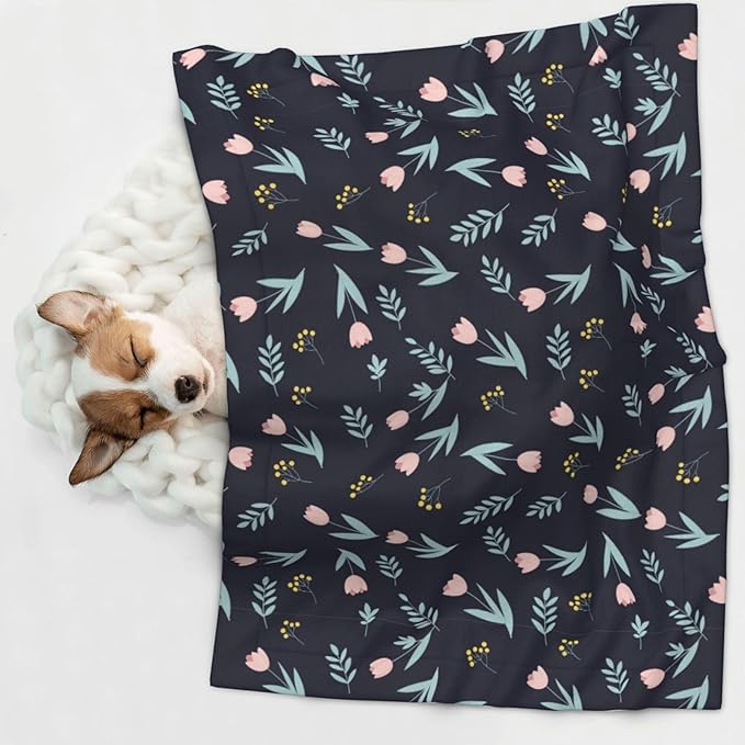 Two Sided Plush Pet Blanket for Crates Carriers Home Use, Shabby Chic Floral Tulips Flower Pink, Reversible Throw with Cozy Dot Fabric and Silky Reverse for Small Large Pets