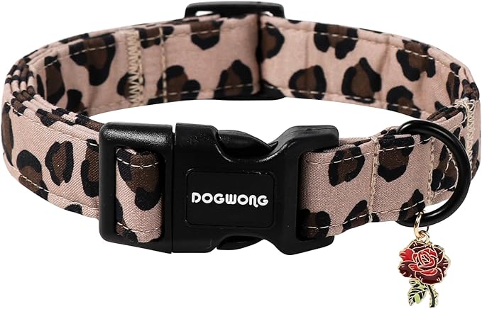DOGWONG Fall Leopard Dog Collar- Cute Classic Animal Dog Collars Adjustable Girl Dog Collar for Small Medium Large Dogs XL