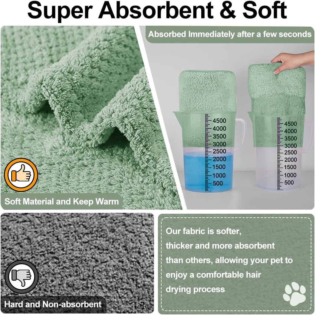 KOOGALSmall to Medium Size Dog Bathrobe, Quick Drying Super Absorbent Used for After Bathing, Warm Dog Towels, Adjustable Hoodies and Belts for Pet Dogs Bath Clothes Products(Green Jacquard, L)