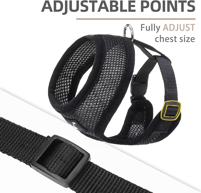 PUPTECK Soft Mesh Dog Harness and Leash Set Pet Puppy Cat Comfort Padded Vest No Pull Harnesses, Solid Black, L