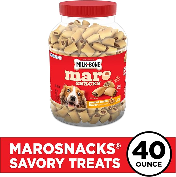 Milk-Bone MaroSnacks Peanut Butter Flavor (Artificially Flavored) Dog Treats with Real Bone Marrow, 40 Oz. Canister (Pack of 2)
