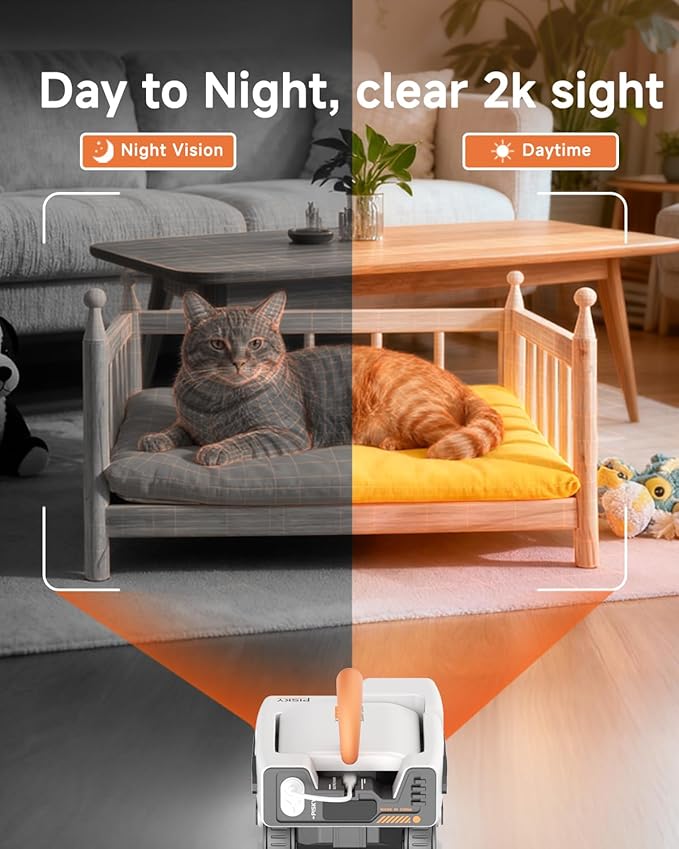 PMATE Self-Moving Pets Camera AI-Powered Rover with Auto Tracking & Patrol, 2K Live View, Night Vision, 2-Way Talk, and Auto-Recharge (A3-White)