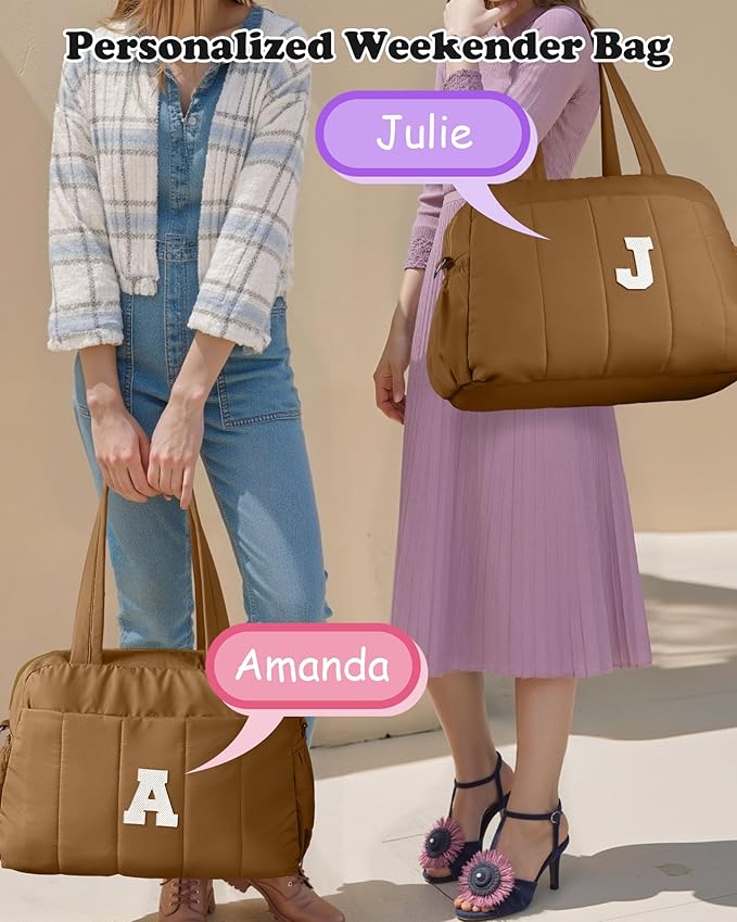 Duffle Bag with Letter, Carry On Bags for Women，Gifts for Her-Overnight Bag with Wet Pocket，Lightweight Travel Bags Personalized Gym Tote with Makeup Pouch