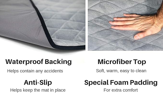4Knines Extra Large Dog Crate Mat – Waterproof, Non-Slip, Machine Washable Crate Mat – Soft, Durable Kennel Mat for Dogs – Pet Bed for Crates, Travel or Home Use - Large (Black)