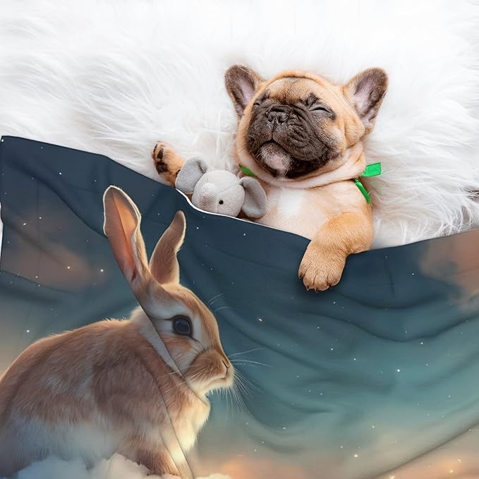 Waterproof Dog Blanket Soft Pet Blanket for Puppy Cat, Fleece Cat Throw Blankets for Furniture Bed Couch Sofa Reversible - Starry Sky Cloud Cute Rabbit
