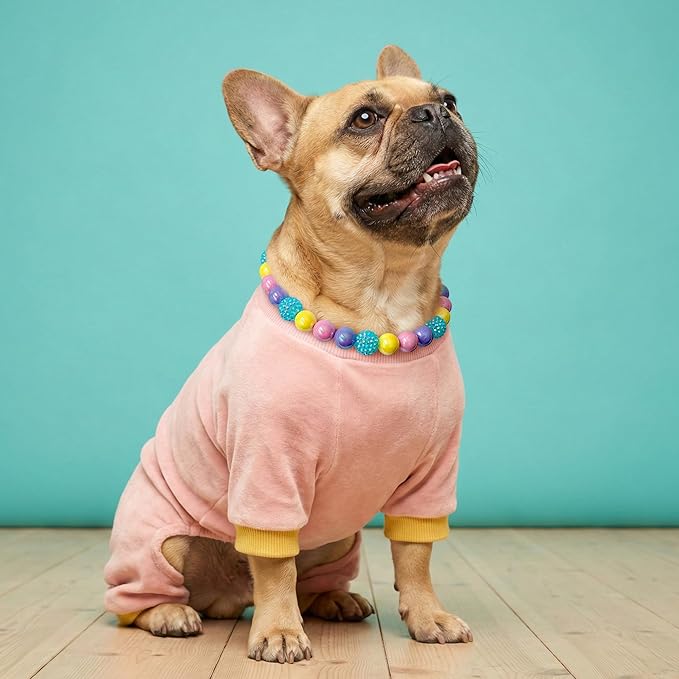 Beaded Dog Necklace Collar, Adjustable Jewelry-Inspired Design with Sparkle Beads (Iridescent Pastels, Small)