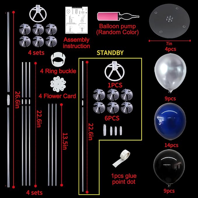 TONIFUL 4 Set Black and Blue Silver Balloon Centerpieces for Table,Balloon Stand Kit for Graduation Decorations 2025 Party Decorations,New Year,Anniversary,Birthday Decoration for men,Father's Day