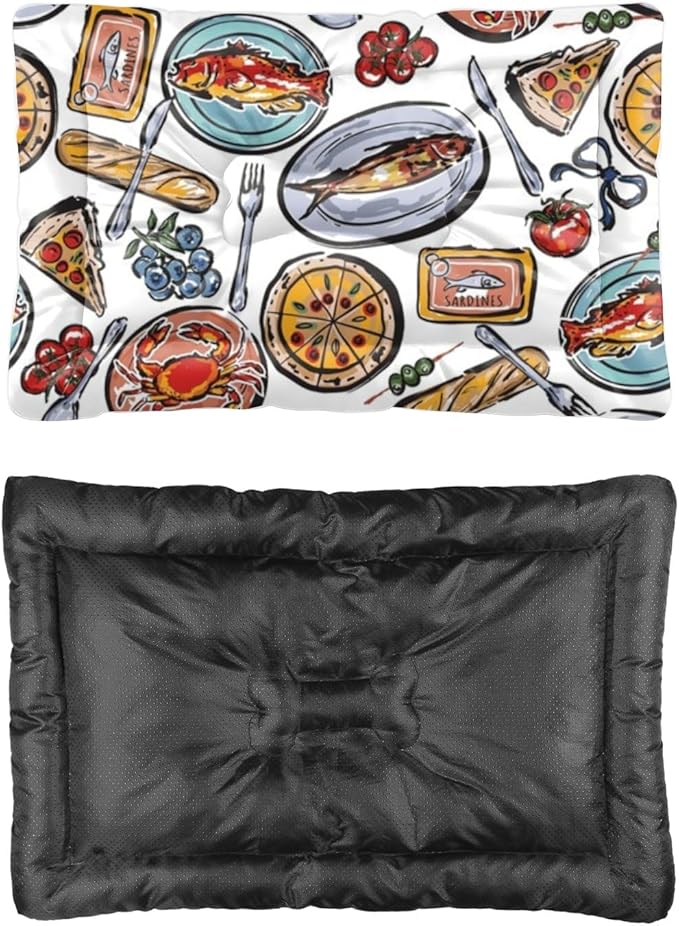Colorful Sea Food Dog Beds and Furniture Crate Mats for Dog Cages Bed Pads Small Bed for Crate Washable Non-Slip Cushion Soft and Comfortable Pet Washable Pet Mat Cushions Indoor Outdoor 36X24 Inch