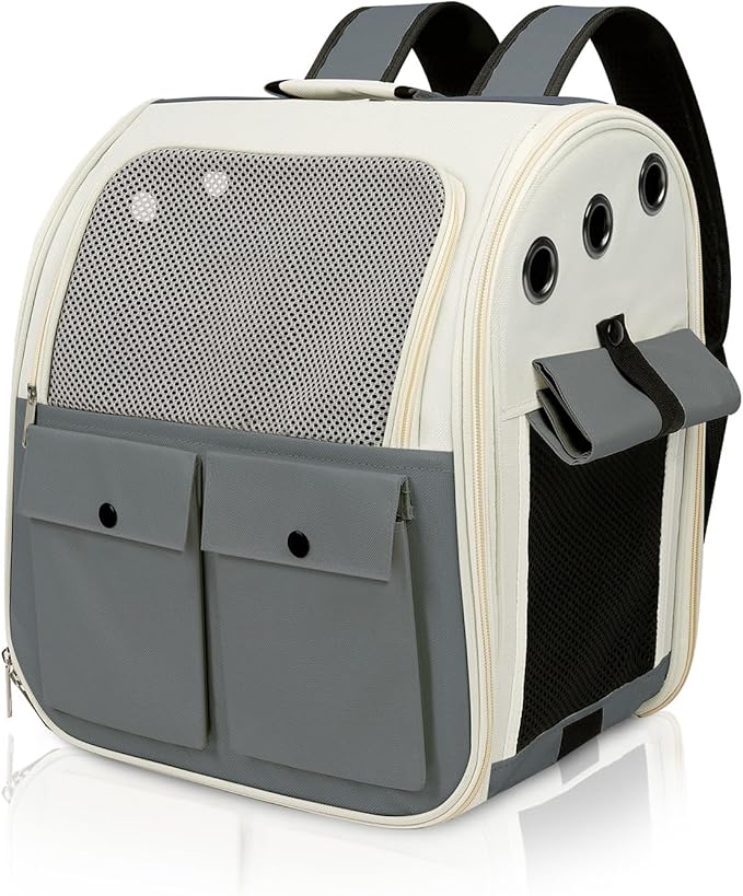Airline Approved Cat Carrier Backpack - Ventilated Breathable Mesh for Small Dogs & Cats (15lbs), Soft Sided Dog Backpack for Hiking, Camping, Travel & Vet Visits with Padded Straps (Grey)