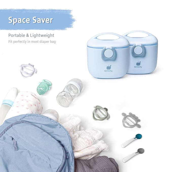 Termichy Baby Formula Dispenser, Portable Milk Powder Dispenser Container with Carry Handle and Scoop for Travel Outdoor Activities with Baby Infant, 8.8OZ, 0.55LB, 250g, 500ml (Light Blue)