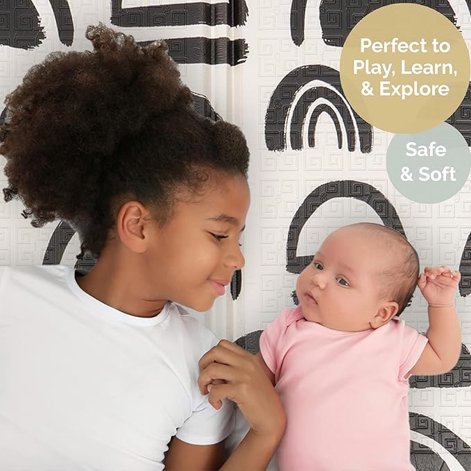 JumpOff Jo - Extra Large Waterproof Foam Padded Play Mat for Infants, Babies, Toddlers, Play Pens & Tummy Time, Foldable Activity Mat, 77 x 70 x 0.6 inches