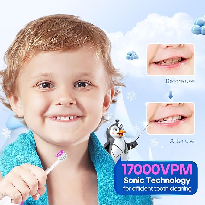 SEAGO Toddler Electric Toothbrushes for Baby Ages 0-3 Years, Baby Toothbrush with Smart Timer and Suction Base, 4 Replacement Brush Heads SG-513(Purple-C)