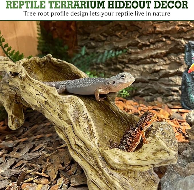Hamiledyi Gecko Tank Accessories Resin Bark Reptile Hide Cave Simulation Tree Trunk Hideout Leopard Gecko Hide Terrarium Decor for Snake Hermit Crabs Lizard Bearded Dragon (13.78" L x 3.94" H)