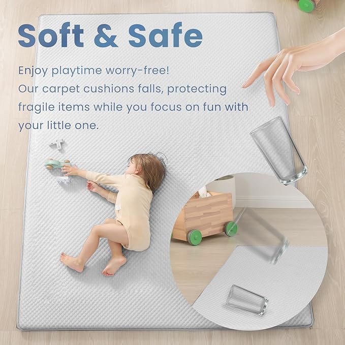 Baby Play Mat for Summer,1.3 Thick Memory Foam Cooling Floor Tummy Time Mat, Soft & Breathable, Non-Slip Rectangular for Toddlers’ Playtime & Rest(Grey,39"x59")