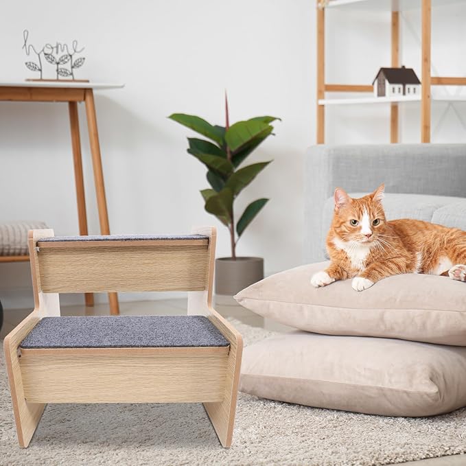 GLEAVI 2-Step Wooden Pet Ladder Ramp for Dogs and Cats, Non-Slip Safety Stair with Portable Design, for Small Pets’ Bed and Furniture Access
