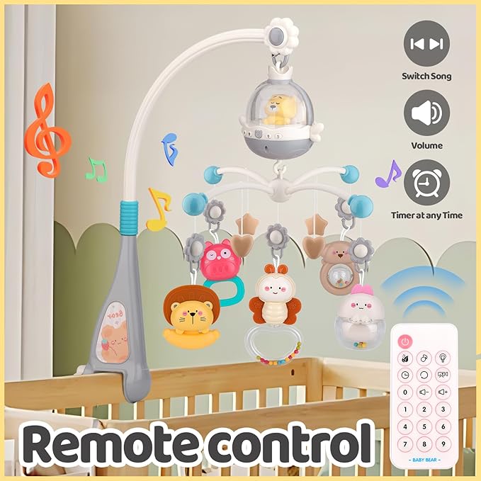 nicknack Baby Crib Mobile with Music and Light, Musical Nursery Mobile for Infants Newborn Gift 0-12 Months, Babies Bassinet Mobile with Remote Control