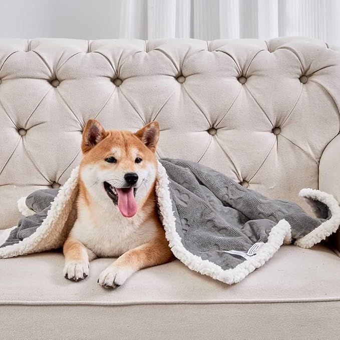 Waterproof Dog Blanket, 60" x 40" Washable Sherpa Fleece Cat Blanket,Pet Puppy Blanket Sofa Bed Furniture Protector,Reversible Soft Plush Blanket for Medium Large Dog (85" x 57")