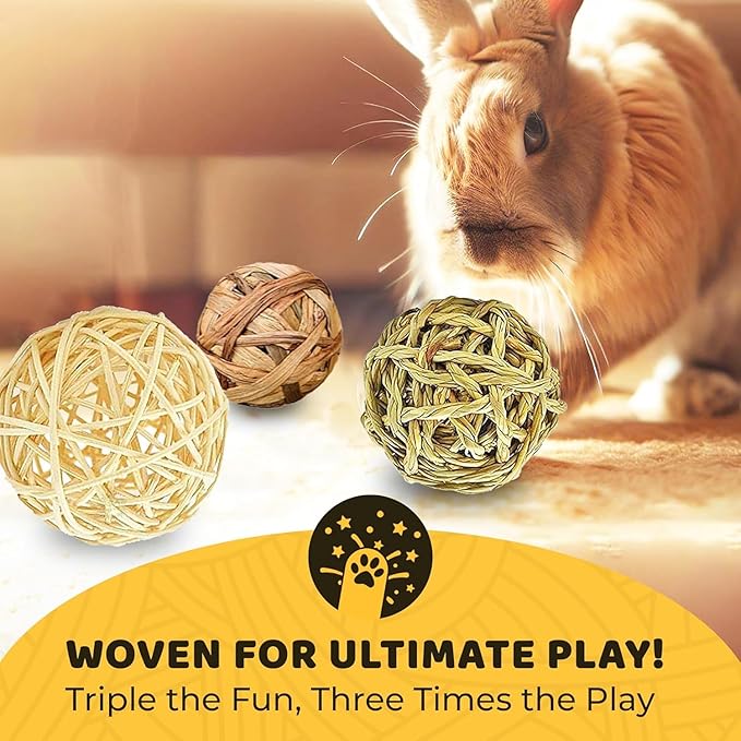 SunGrow Assorted Rabbit & Cat Chew Balls, Teething Activity Toy for Pocket Pets, Improves Dental Health, Environment Friendly, Stress Reliever (Assorted Rabbit Chew Balls, 6 Pcs)