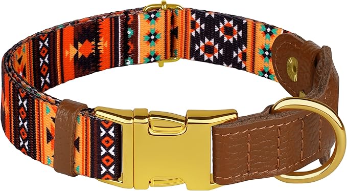 AirTag Dog Collar for Small Medium Large Breed - Adjustable Cute Pattern Dog Collar with Airtag Holder - Soft Leather Tracker GPS Apple Air Tag Pet Collars (Large, 17"-21" Neck Fit, Western)