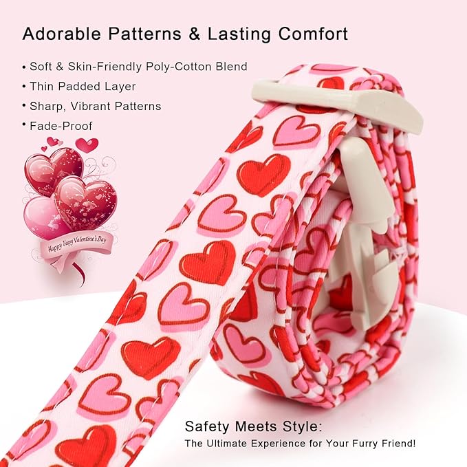 Valentines Dog Collar for Small Dogs - Pink Valentine Hearts Dog Collars, Girly Love Female Dogs Collars, Lightweight Adjustable Cute Puppy Collar with Quick-Release Buckle XS
