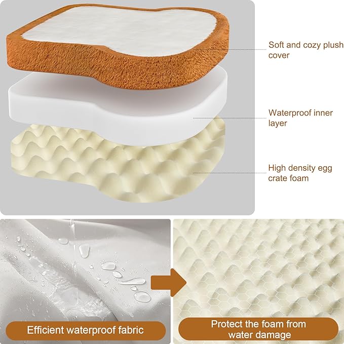 Orthopedic Dog Bed Medium Sizes, Waterproof Toast Dog Bed for Small/Large Dogs Bed The Pet Bed Washable Removable Cover and Non-Slip Bottom Bolster Puppy Kitten Washable Pet Bed