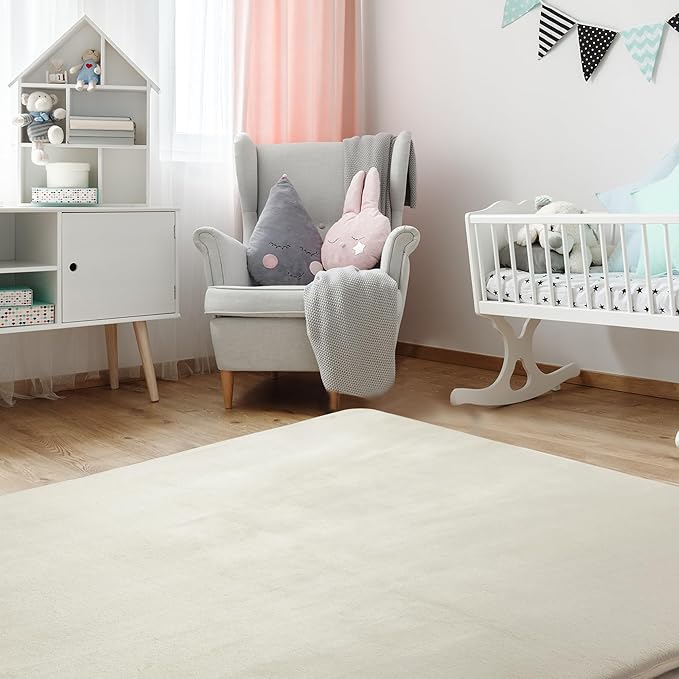 BALAPET Thick Memory Foam 71x59 Play Mat for Playpen, Super Soft Velvet Portable Baby Playpen Mat for Kids Toddler Crawling and Play, Non-Slip Bottom Playmat, Cream