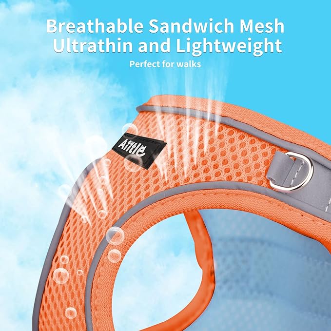 AIITLE Escape Proof Dog Harness - Step in Adjustable Dog Harness No Choke Over with Breathable Mesh and Quick-Release Buckle for All Weather- Outdoor Walking, Training for Medium Dogs Orange XL