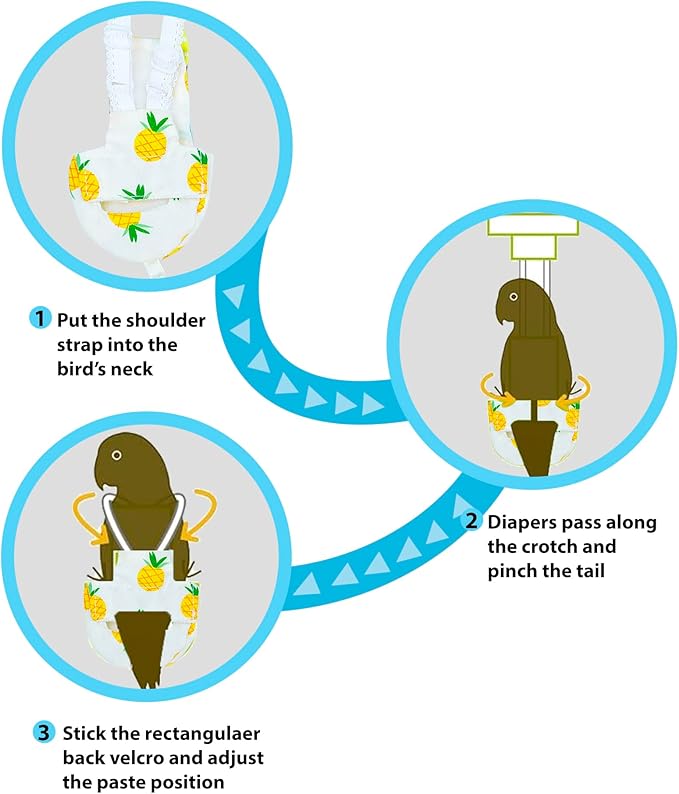 UKJENT Bird Diaper Protective Parrot Nappy - 4 Pack, Reusable Flight Suit with Waterproof Inner Layer, Washable Cute Urine Wet Suit for Parakeet Cockatiel Mini Macaw Budgie Canary(M)