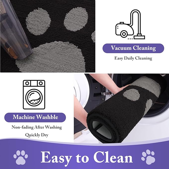 Buganda Dog Door Mat for Muddy Paws, Absorbent Dirt Trapper Non Slip Indoor Doormats, Washable Low-Profile Mat for Mud Dogs, Entryway Carpet for Inside Floor (36x24 Inches, Black and Grey)