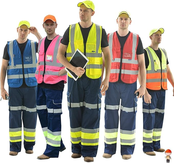 A-SAFETY 7 Pockets Hi Viz Zipper Front Working Safety Vest with Reflective Strips, Multiple Colors Available, Pink 4XL-5XL