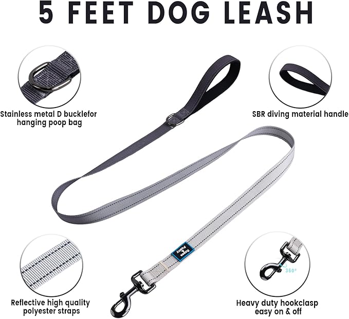 Roses&Poetry Dog Harness for Large Dogs, No-Pull Dog Harness and Leash Set Adjustable Reflective, Dog Vest Harnesses Comfort Padded Handle, Pet Harness for Training Outdoor Walking（BlackGray-L