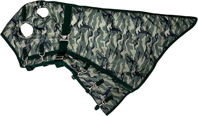 AJ Tack 1200D Waterproof Winter Horse Blanket with Hood - 400g Heavyweight Turnout with Fleece Collar, Shoulder Gussets & Tail Flap - Camouflage 72"