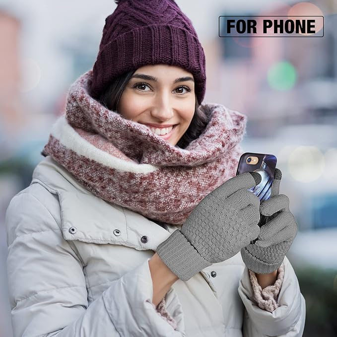 Geyoga 2 Pairs Women's Winter Touch Screen Gloves Soft Warm Fleece Lined Knit Elastic Cuff Winter Texting Gloves