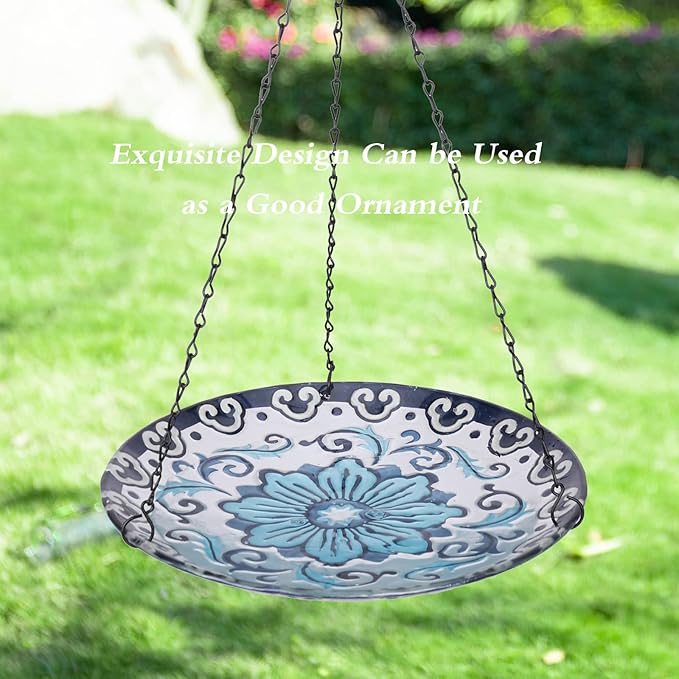 MUMTOP Hanging Bird Bath - Bird Baths for Outdoors, 12 Inch Glass Bird Bath Bowl Outdoor Bird Feeders for Garden Yard and Patio Decor