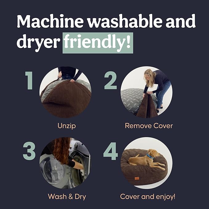 CordaRoy's Waterproof Terry Corduroy Forever Dog - with Removable, Washable Cover - Comfortable & Stylish Pet for Living Room, Room, Office - 50" - Khaki | Made in The USA