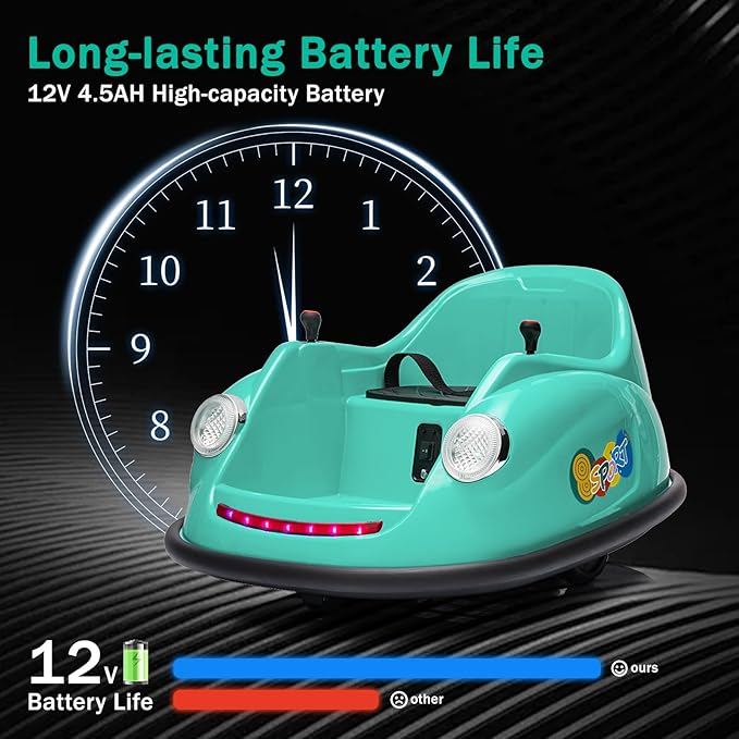 12V Bumper Car for Toddlers, Electric Toy Ride on Battery Car with Kids W/Parent Remote Control, 2-Speed, 360 Degree Spin, Music & LED Lights for Kids, Green