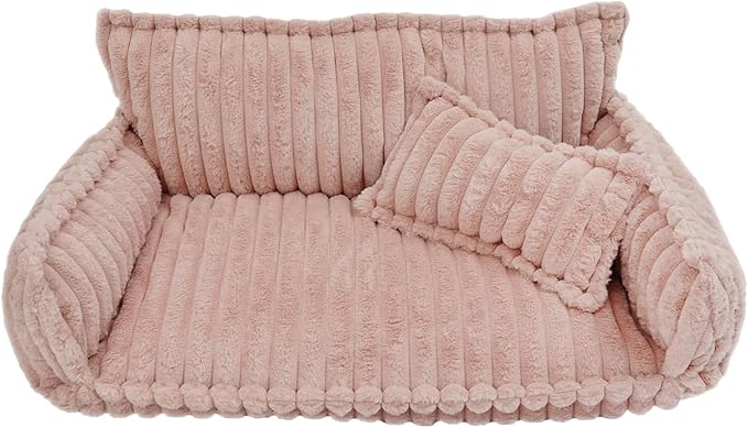 Pet Couch Calming Bed, Pet Couch with Removable Washable Cover, Plush Pets Sofa for Indoor Use, Supportive Orthopedic Dog Bed (Pink)